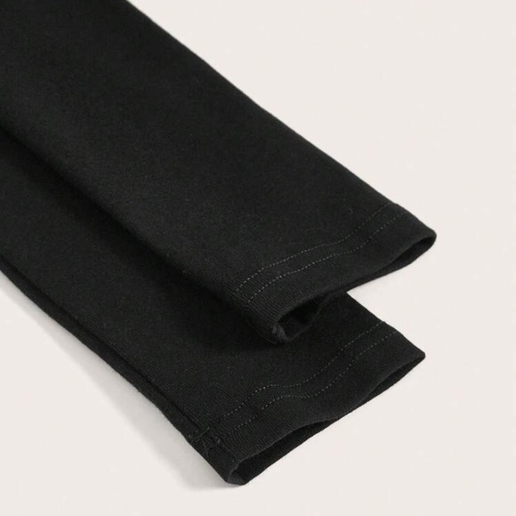 New High Neck Solid Bodycon Dress Black Long Sleeve Below Knee Midi CottonPencil - Picture 7 of 13